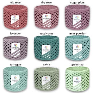 May include: Nine spools of yarn in various colors, including old rose, dry rose, sugar plum, lavender, eucalyptus, mint powder, tarragon, salvia, and green tea. Each spool is labeled with the word "МАРМЕЛАД" in Cyrillic script.