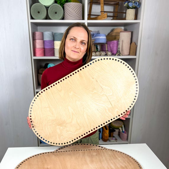 Oval Plywood Crochet Basket Base: Big T Shirt Yarn Customizable Bottom with 10mm Holes