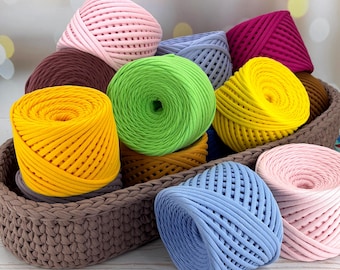3-5 mm cotton yarn for crochet amigurumi toys, Thin t shirt yarn for baskets, Stretchy yarn for knitting home decor,Soft macrame fabric yarn