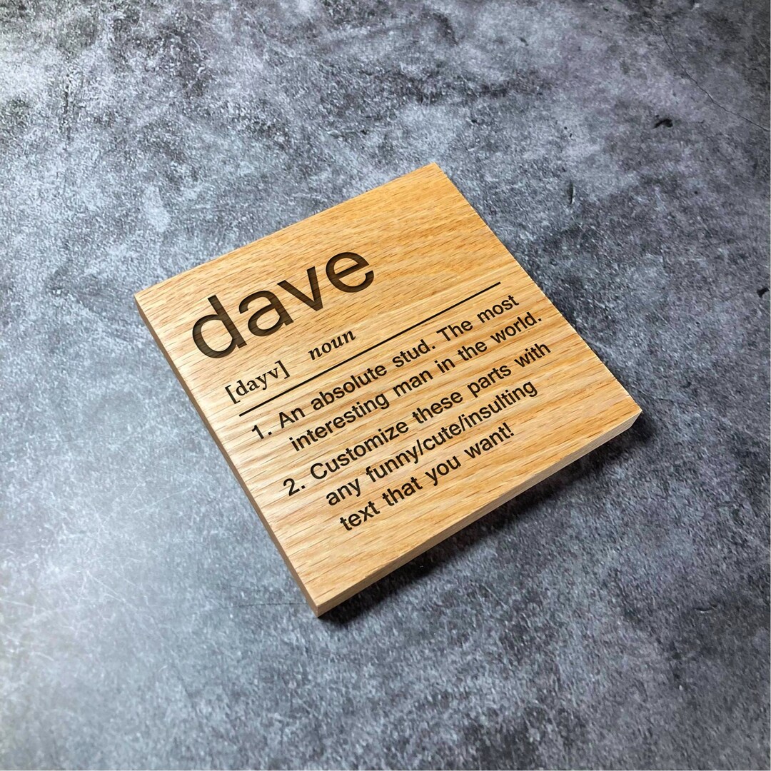 Custom Name Definition Coaster Deluxe Varnished Oak Wood Funny
