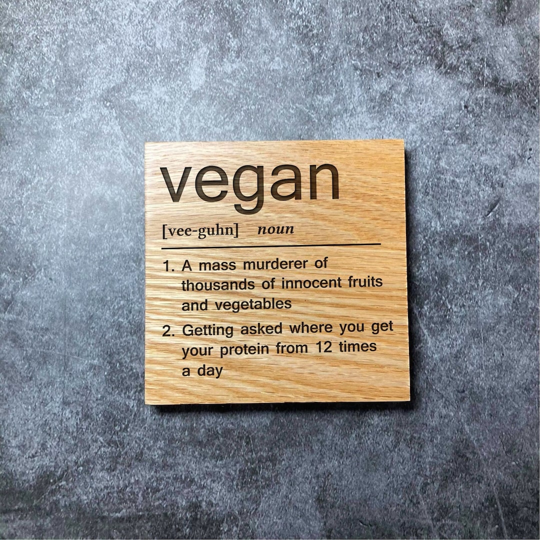 Vegan Definition Coaster Deluxe Varnished Oak Wood Funny Dictionary