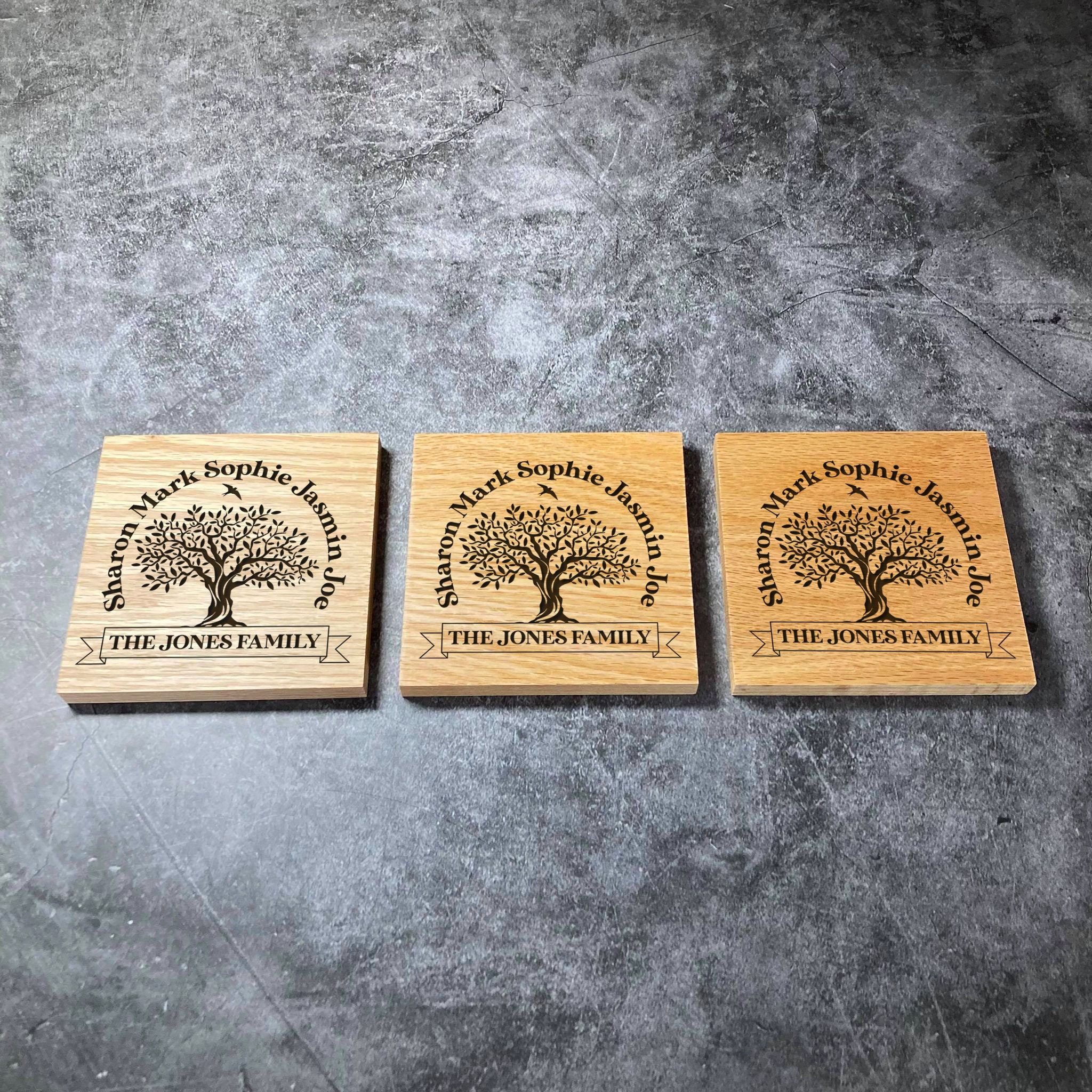 Custom Family Tree Coaster Deluxe Varnished Oak - Etsy UK