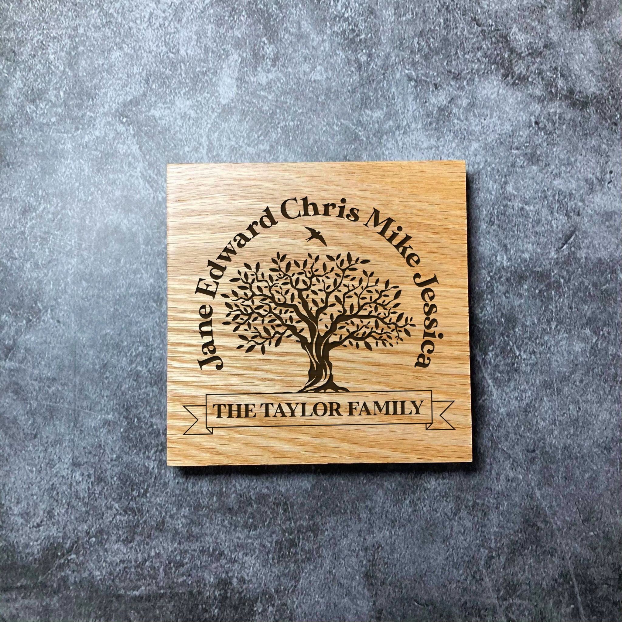 Custom Family Tree Coaster Deluxe Varnished Oak - Etsy UK