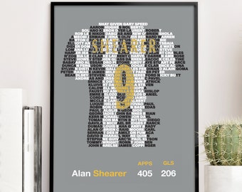 NEWCASTLE UNITED Legends - Alan Shearer Teammates Typography Poster