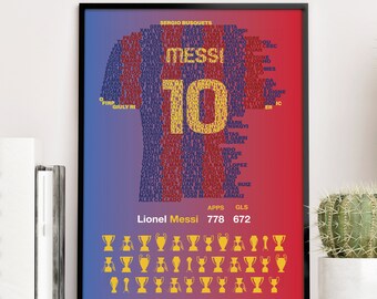 Lionel Messi - FC Barcelona Typographic Teammates Poster