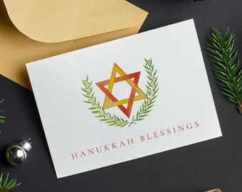 Star of David Hanukkah Card Template, Happy Hanukkah Card with Watercolor Star of David, Handpainted Holiday Greeting Card