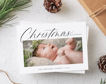 Christmas Blessings Holiday Greeting Card Template, Modern Minimalist Holiday Card, Christmas Card Template