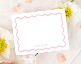 Personalized Stationery Gift Set with Scallop Border & Pink Chinoiserie Print