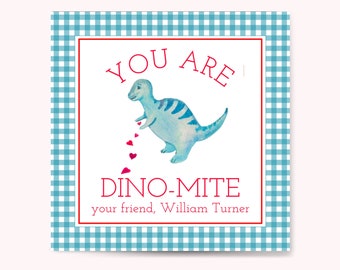 Printable Dinosaur Valentine for Kids, Valentines Day Gift Tag Set, Valentines Day Cards for Kids, You are Dino-Mite Classroom Valentine