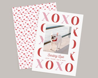 XOXO Valentine Photo Card, Printed Custom Photo Card for Valentine's Day, Personalized Valentine's Day Card