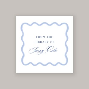 Personalized Bookplate Stickers: Wavy Scallop Border, Grandmillennial Style (Set of 15)