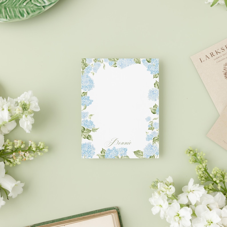 Personalized Blue Hydrangea Notecards: Elegant Stationery Set - Etsy