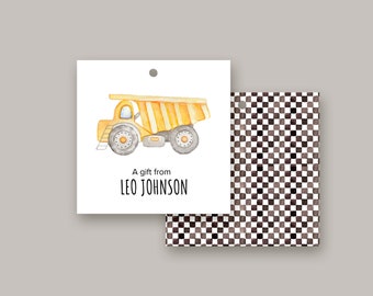 Construction Truck Gift Tag for Kids | Thank You Gift Tag | Personalized Gift Tag