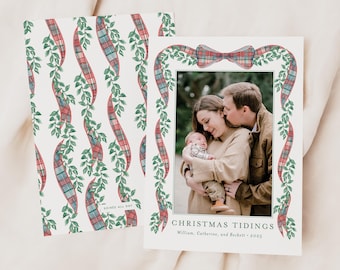 Yuletide Christmas Holiday Photo Card – Classic Poinsettia & Holly