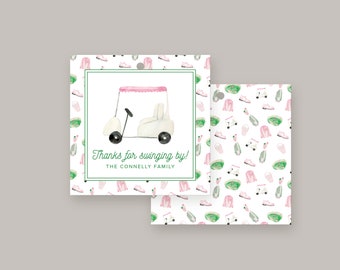 Golf Birthday Party Favor Tags: Watercolor Golf Cart Thank You