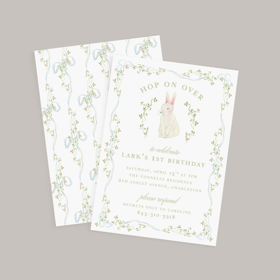 Peter Rabbit 1st Birthday Invitation, Bunny Party, Custom Watercolor Design
