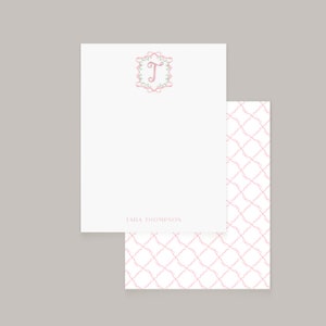 Pink Bow & Monogram Personalized Notecard, Luxury Stationery Set for Writing, Printed Notecard Set, Grandmillennial style