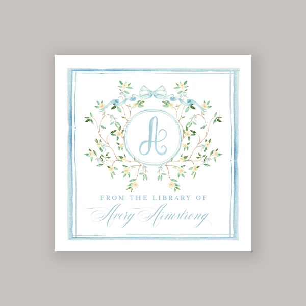 Children's Bookplate Stickers with Magnolia Crest & Monogram  | Gift for Kids | Personalized Childrens Book Labels | Baby Shower | Set of 15