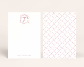 Pink Bow & Monogram Personalized Stationery Gift Set for Letter Writing