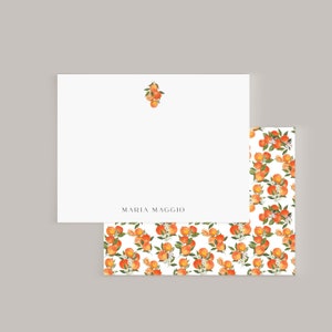 Orange Tree Personalized Notecard, Luxury Stationery Set for Letter Writing, Citrus Notecard Set