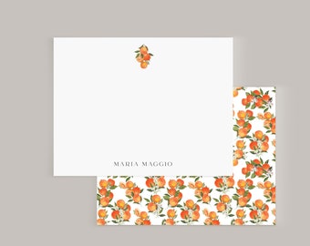 Orange Tree Personalized Notecard, Luxury Stationery Set for Letter Writing, Citrus Notecard Set