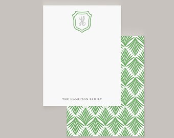 Green Monogram Notecard Set: Personalized Stationery for Letter Writing
