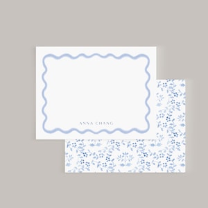 Wavy Scallop & Chinoiserie Personalized Notecard, Luxury Stationery Sets for Letter Writing, Printed Notecard Set