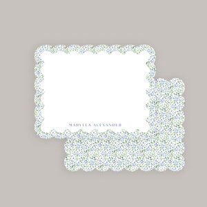 Wavy Scallop & Blue Floral Chinoiserie Notecard, Luxury Stationery Set for Letter Writing, Printed Notecard Set