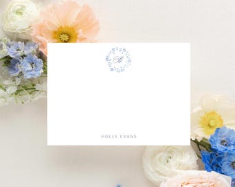 Juego de tarjetas personalizadas con motivos chinos azules: papelería de lujo con monogramas