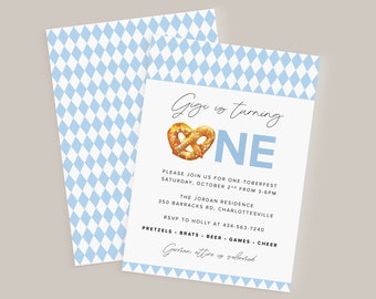 Oktoberfest 1st Birthday Invitation: Blue German Biergarten Party