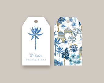 Chinoiserie Print Personalized Gift Tag | Custom Gift Tags | Blue & White Chinoiserie Gift Tag | Grandmillennial Style