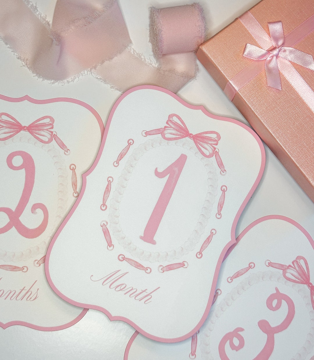 Watercolor Baby Milestone Cards: Pink Bow, Personalized Keepsake - Etsy