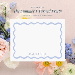 Personalized Wavy Scallop Notecards – Chinoiserie Back, Grandmillennial Style, Elegant Blue & White Stationery