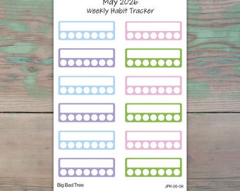 Weekly Habit Tracker Planner Stickers for Journaling and Planners | May 2026