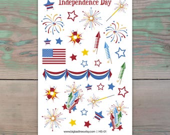 4th of July, Patriotic July Stickers for Journaling, Planners, and Calendars