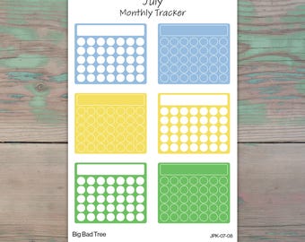Monthly Habit Tracker Planner Stickers for Journaling and Planners | July