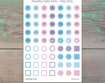 Monthly Date Dots Planner Stickers for Journaling, Planners, and Calendars May