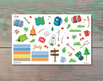 July Monthly Bullet Journal Sticker Sheets, Summer Themed Sticker Kit for Planners and Calendars