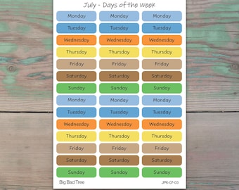 Days of the Week Planner Stickers for Journaling, Planners, and Calendars | July