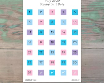 May Square Monthly Date Dots Planner Stickers for Journaling, Planners, and Calendars