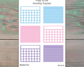 Monthly Habit Tracker Planner Stickers for Journaling and Planners | May 2026