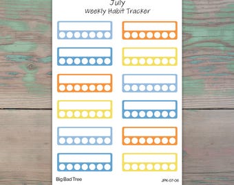 Weekly Habit Tracker Planner Stickers for Journaling and Planners | July