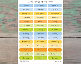 Days of the Week Planner Stickers for Journaling, Planners, and Calendars | June