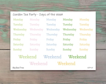 Days of the Week Planner Stickers for Journaling, Daily Planners, and Calendars - Garden Tea Party