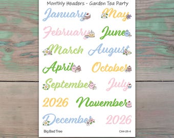 Garden Tea Party Months of the Year Planner Stickers for Journaling, Planners, and Calendars