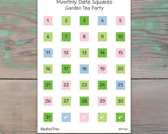 Garden Tea Party Square Monthly Date Dots Planner Stickers for Journaling, Planners and Calendars