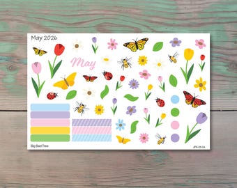 May Monthly Bullet Journal Sticker Sheets, Spring Themed Sticker Kit for Planners and Calendars
