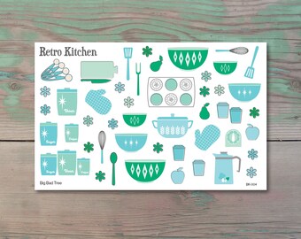 Retro Kitchen Bullet Journal Sticker Sheet, Baking Themed Sticker Kit for Planners and Calendars