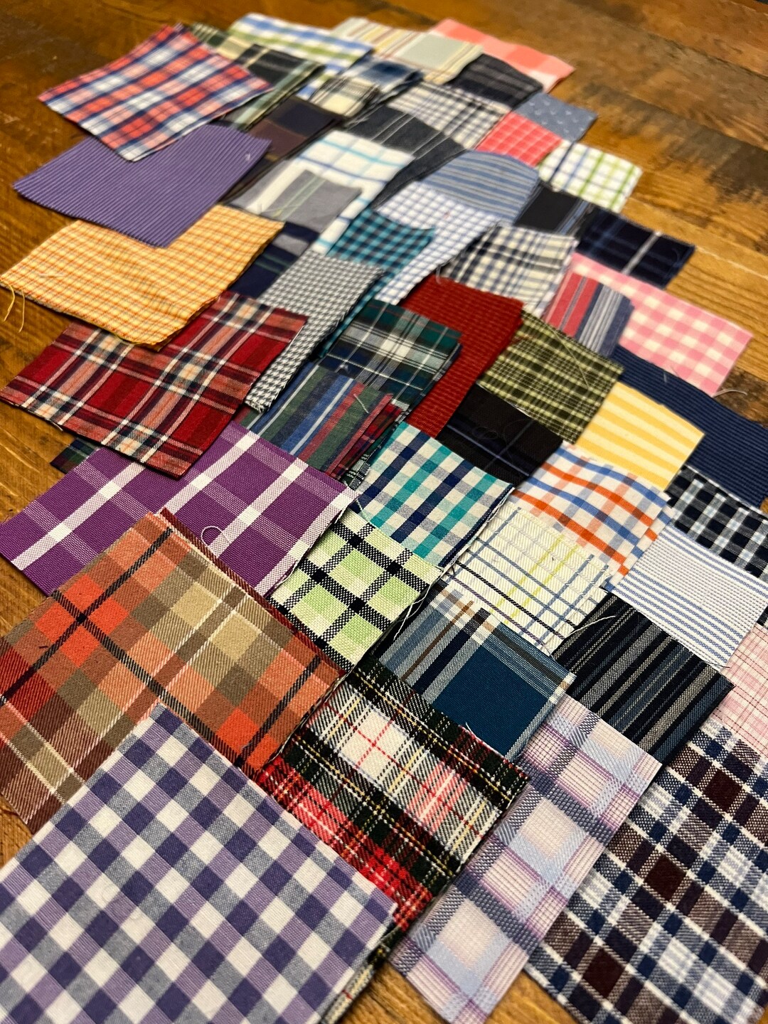 2.5 X 2.5 Upcycled Mens Shirts Squares, Mini Charm Pack, 120 Pieces for