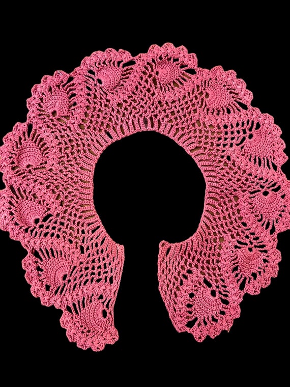 Handmade Pink Crochet Lace Collar, Vintage Crochet